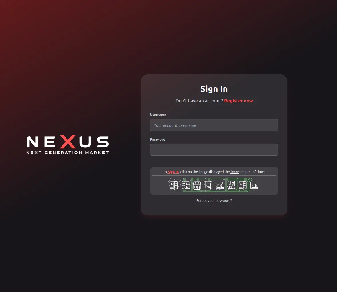 Nexus Market Login Interface - Secure authentication page